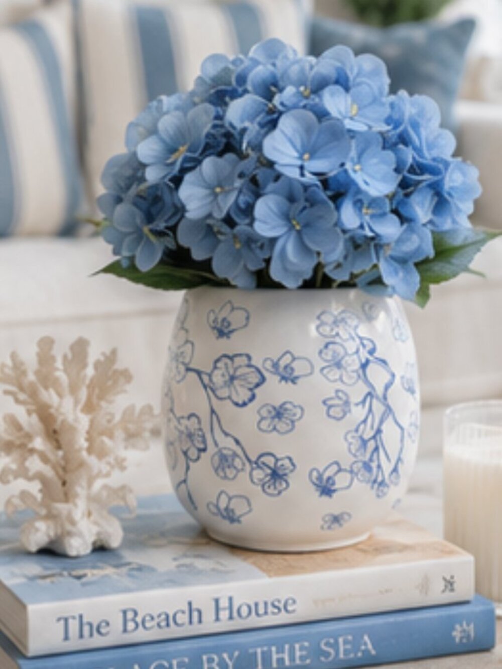 My Texas House Blue Floral Vase with Faux Blue Hydrangeas | Coastal Cottage Deco - Picture 2 of 5